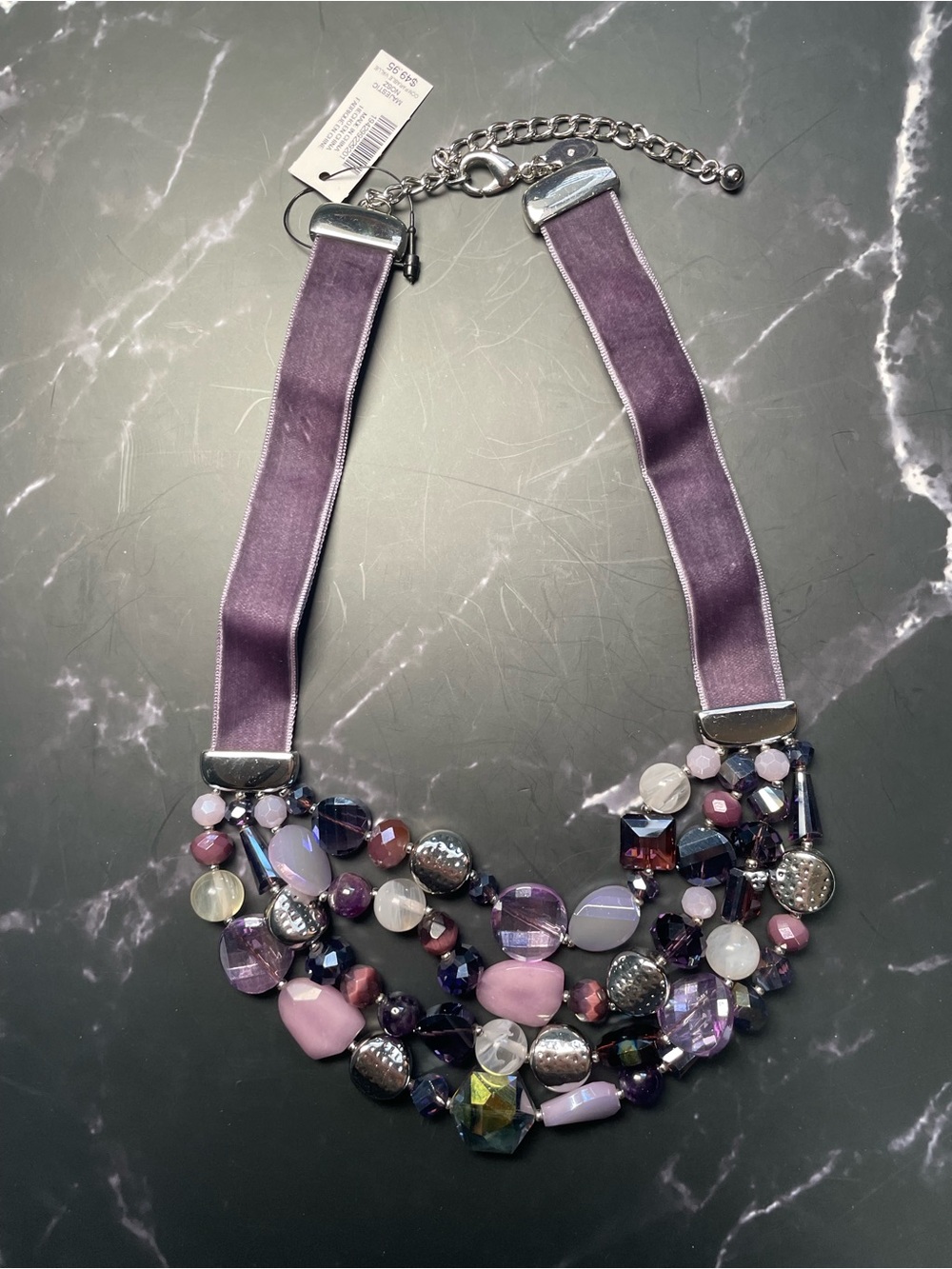 NWT Chicos Multi Strand Statement Necklace Purple Velvet Ribbon Adjustable